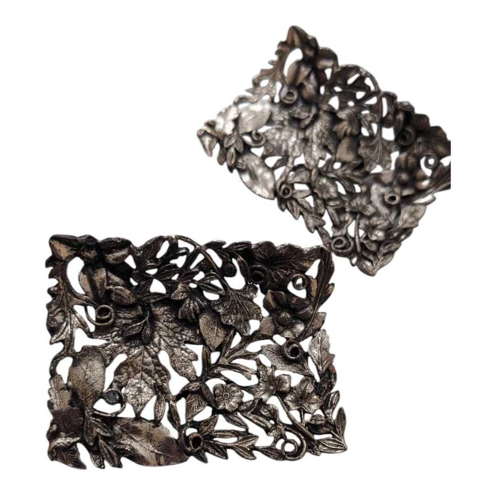 Vintage MUSI Shoe Clips Buckles Repousse‎ Set Of 2 Floral Leaf Silver Tone